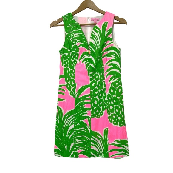 Lilly Pulitzer Mila Pineapple Print Shift Dress Size 0 Pink Green Preppy Travel - Picture 3 of 7